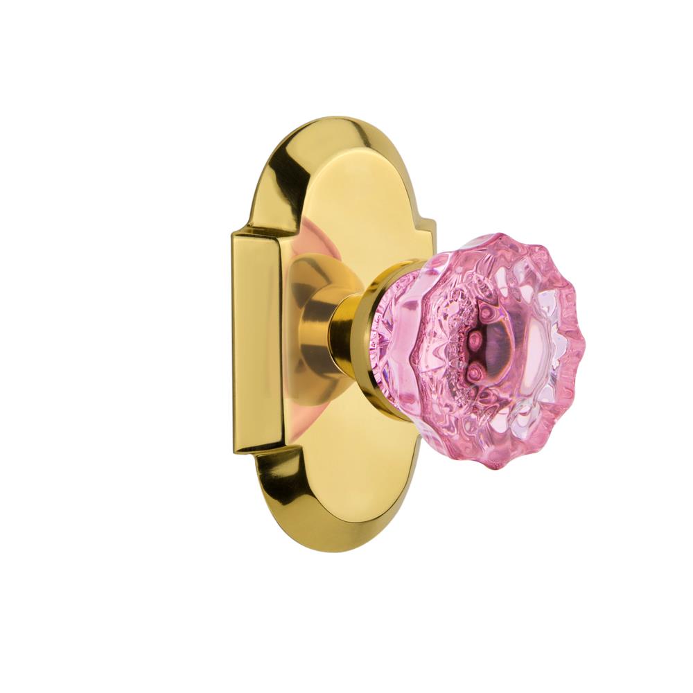 Nostalgic Warehouse COTCRP Colored Crystal Cottage Plate Passage Crystal Pink Glass Door Knob in Polished Brass